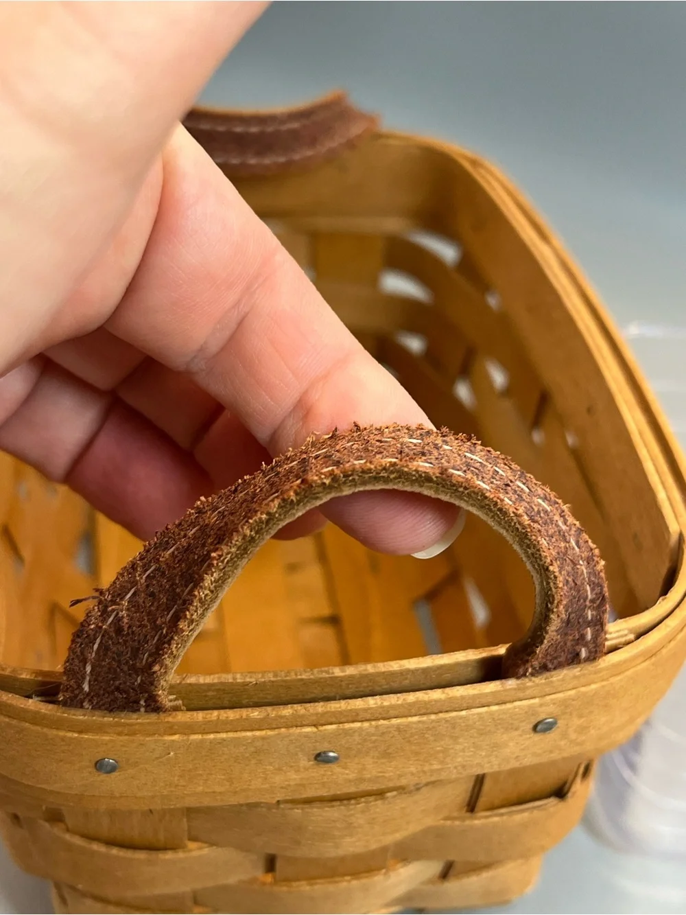 Vintage Longaberger 2010 Small Market Basket Leather Handle W/ Plastic Protector